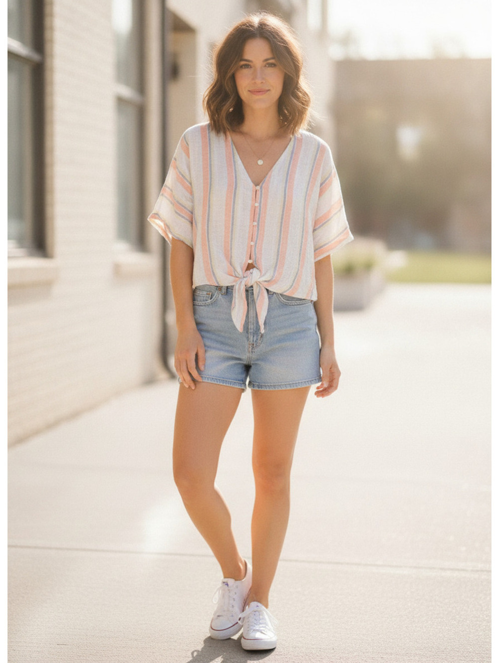 Rails pastel striped tie front short sleeve top